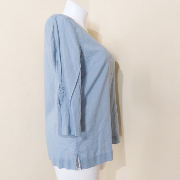 Eddie Bauer Sky Blue Floral Embroidered 3/4 Sleeve Lightweight Blouse XL - Picture 4 of 12